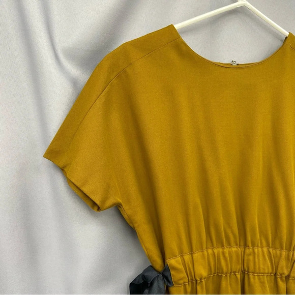 Zara Side Tie Dark Mustard Short Sleeve Mini Dress Size Medium - Picture 3 of 9